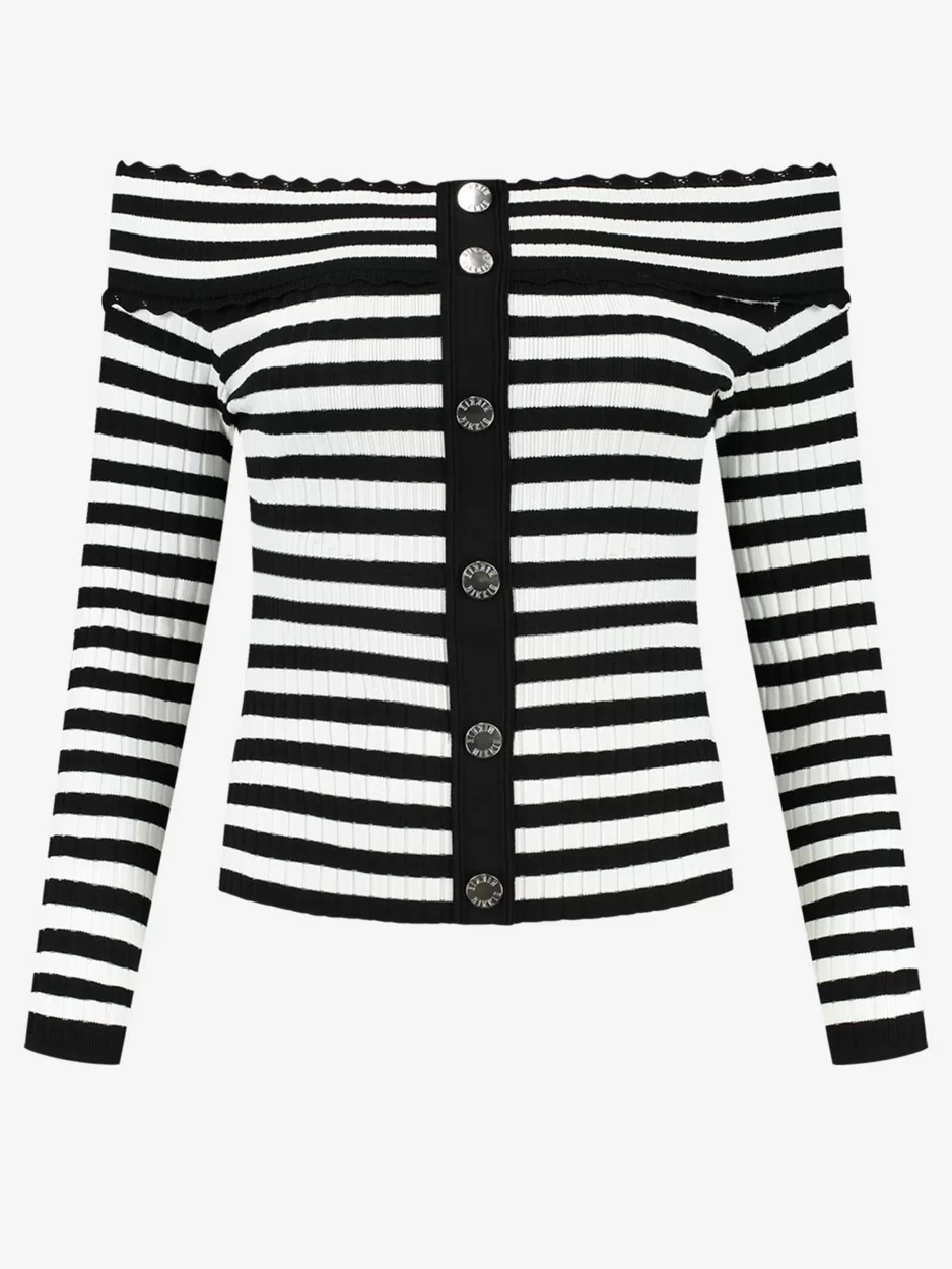 Baytown Button Top - Zwart Dessin - Afbeelding 2
