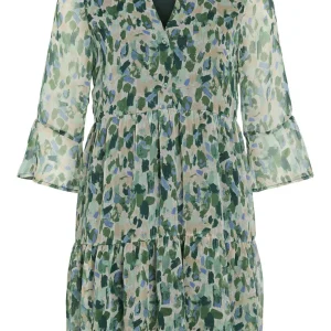 Viemma 3/4 V-neck Short Dress/ka - Groen Dessin