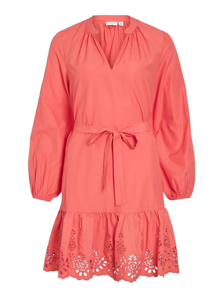 Vikelli V-neck L/s Short Dress/ln - Koraal Rood