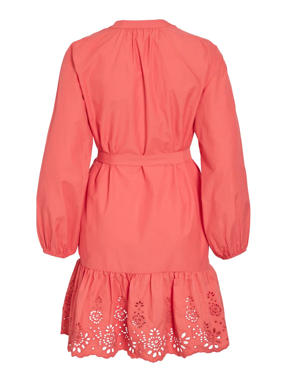 Vikelli V-neck L/s Short Dress/ln - Koraal Rood - Afbeelding 3