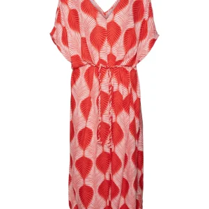 Vmtula Olga Ss 7/8 Dress Wvn Ga - Rood Dessin