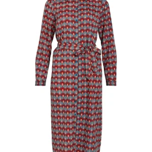 Vizino Zin V-neck L/s Tie Dress/lc - Blauw Dessin