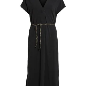 Viverano O-neck Sl Braid Midi Dress - Zwart