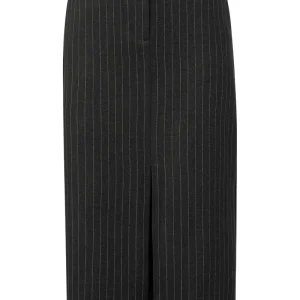 Soft Woven Pinstripe Midi Skir - Grijs Dessin