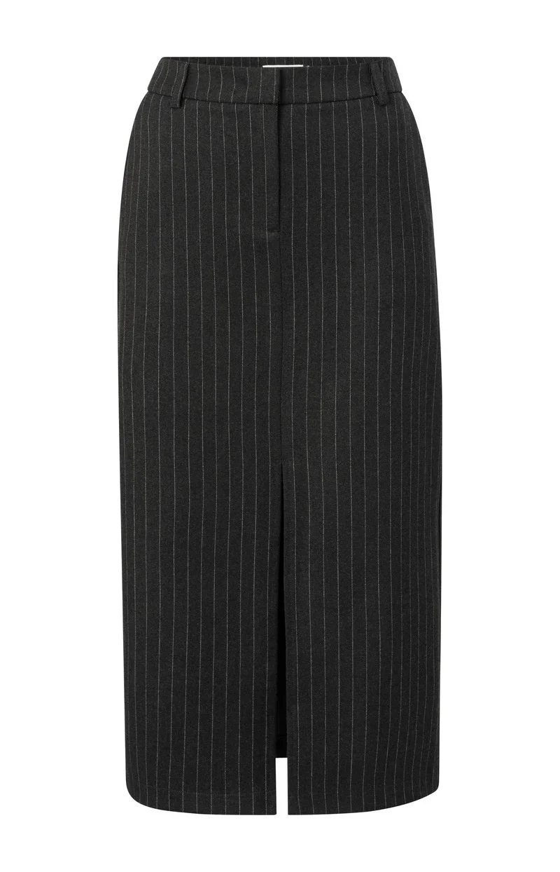Soft Woven Pinstripe Midi Skir - Grijs Dessin - Afbeelding 2