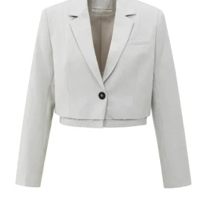 Soft Woven Cropped Blazer - Lichtgrijs