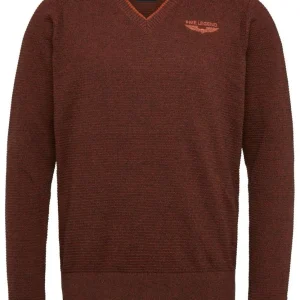 V-neck Cotton Mouline Knit - Steenrood