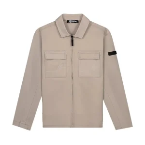 Cotton Zip Overshirt - Beige