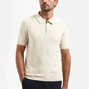 Pullover Short Sleeve Polo Zip Frote - Beige