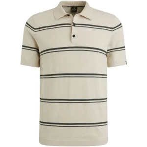 Short Sleeve Polo Cotton Linen Ble - Ecru Dessin