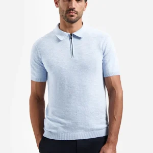 Pullover Short Sleeve Polo Zip Frote - Lichtblauw