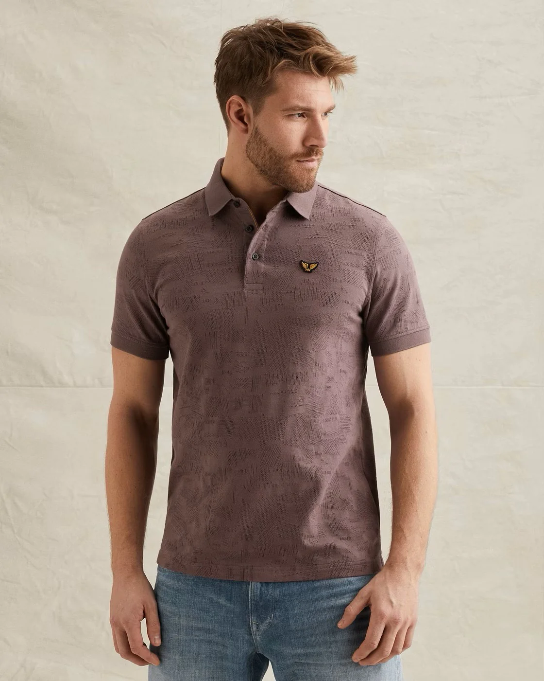 Short Sleeve Polo Jacquard Jersey - Mauve - Afbeelding 2