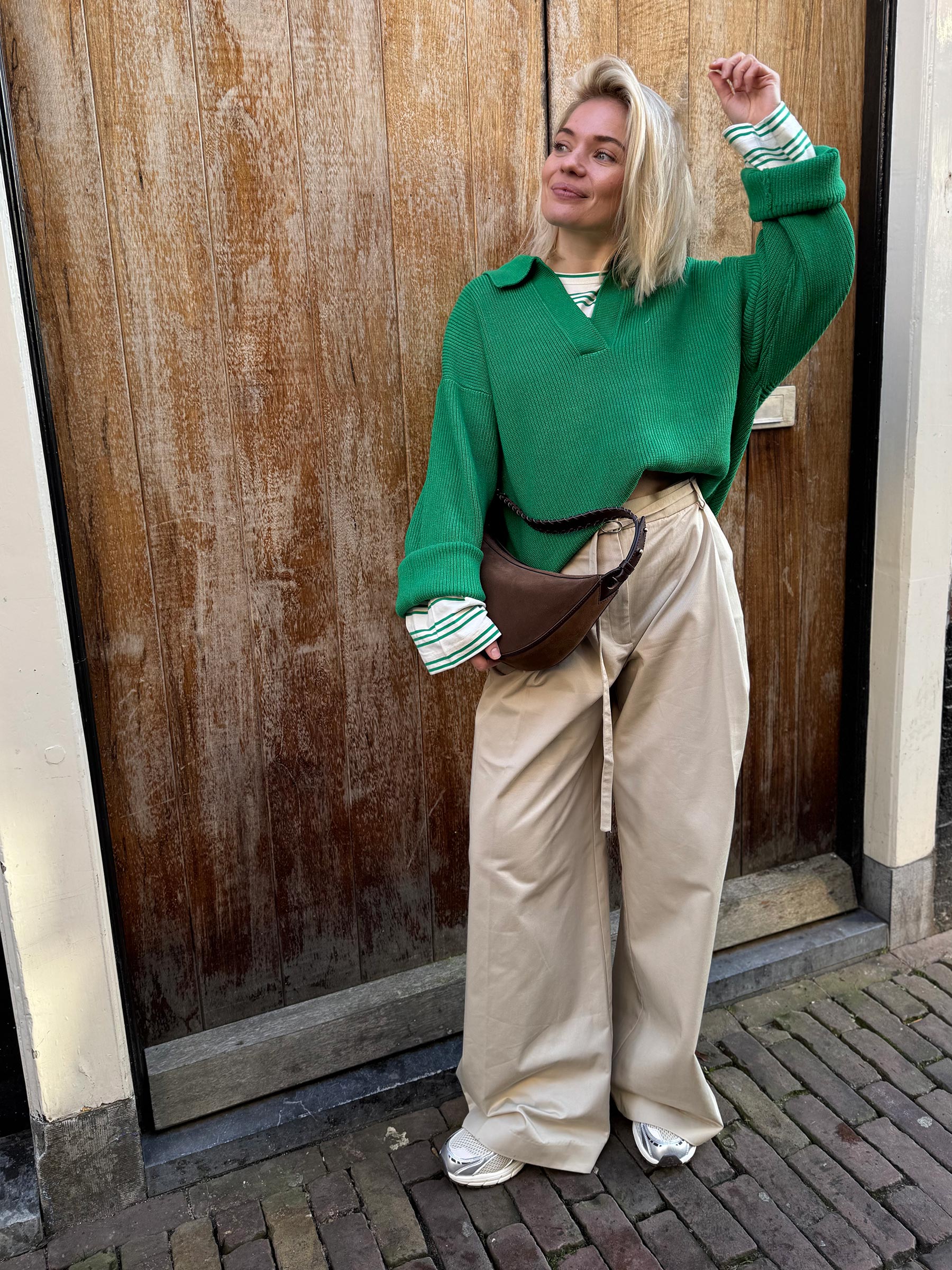 Beige wide leg broek lanea