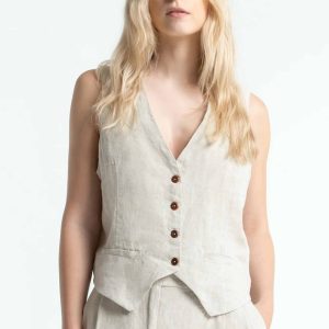Beige linnen gilet lucia