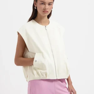 Ecru gilet met ritssluiting talia