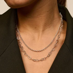 Zilveren ketting linked hearts
