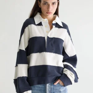 Donkerblauw gestreepte sweater furen