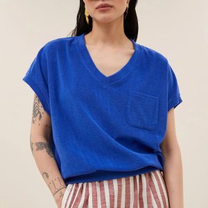 Blauwe slub top nuki
