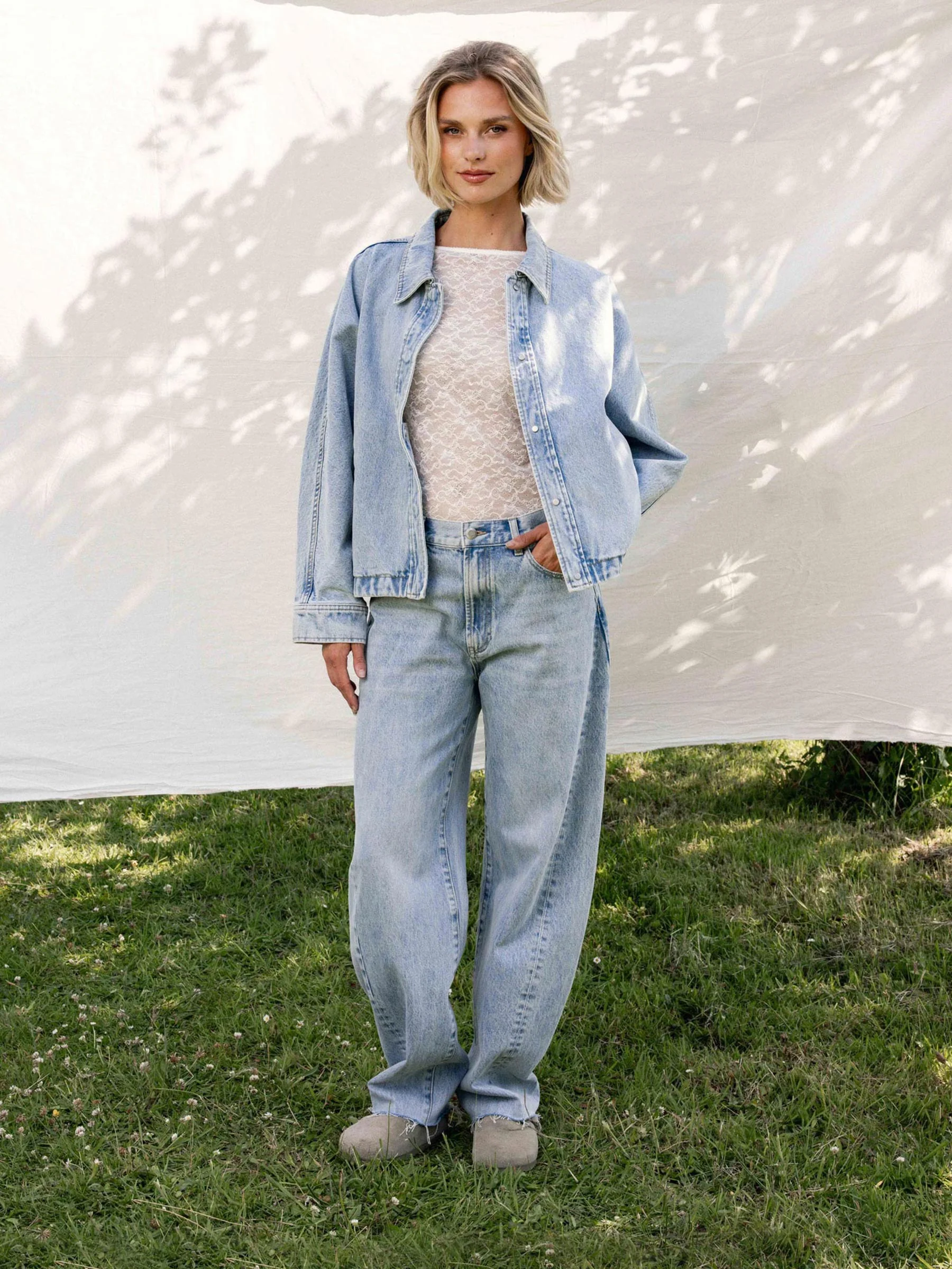 Denim jacket met vleermuismouw - Afbeelding 2