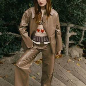 Beige broek met leerlook hortensis