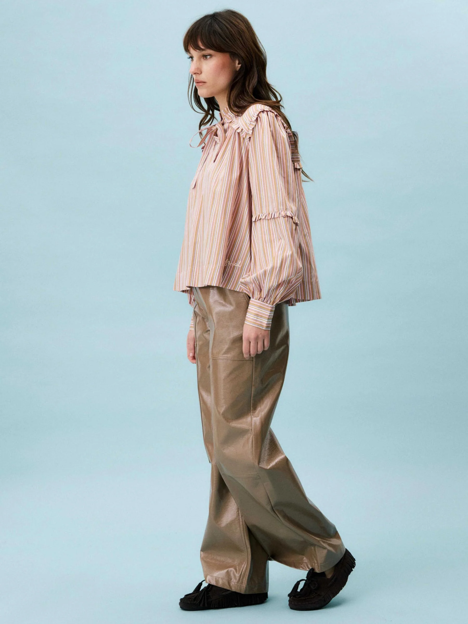 Beige broek met leerlook hortensis - Afbeelding 4