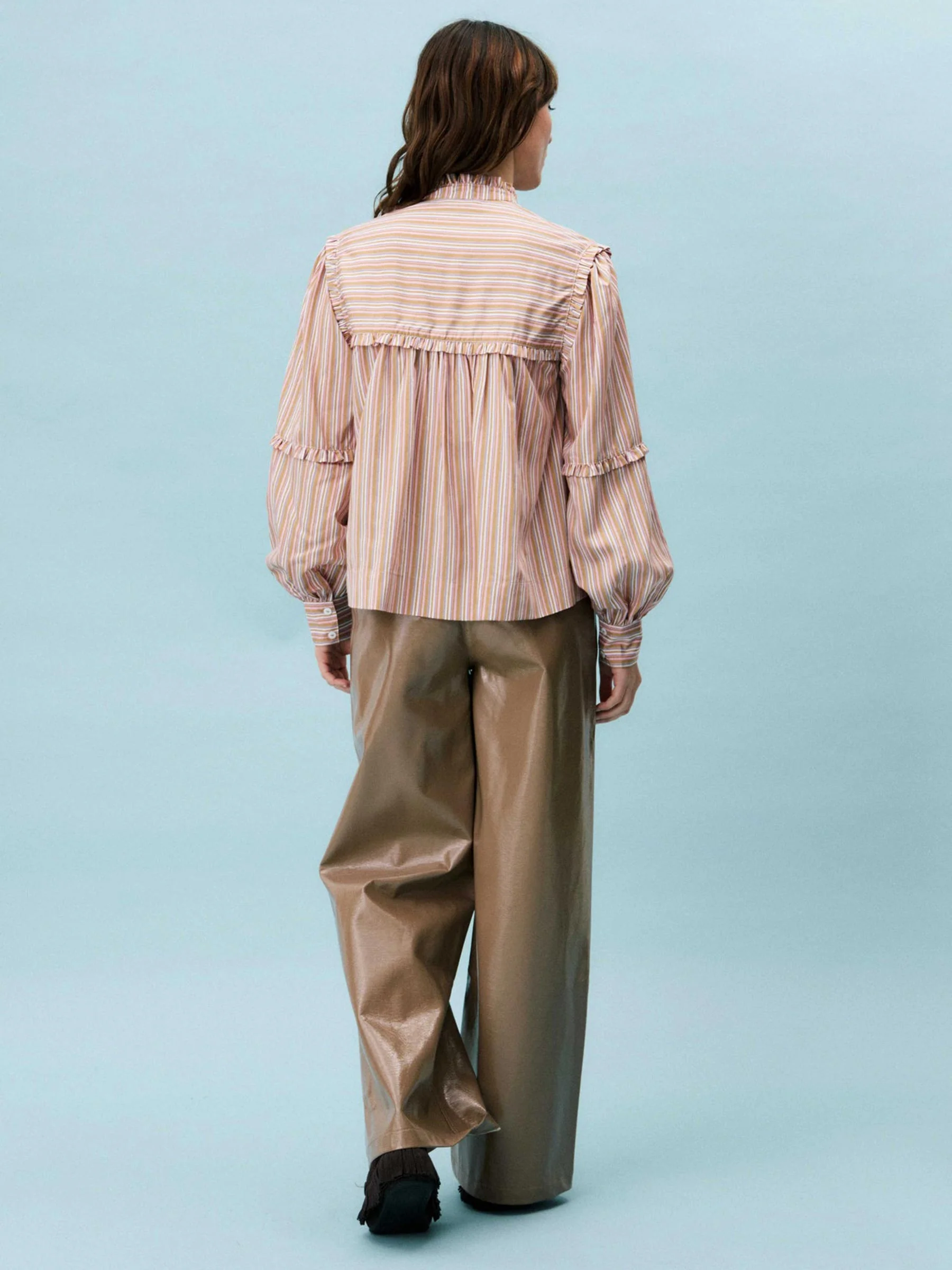 Beige broek met leerlook hortensis - Afbeelding 5