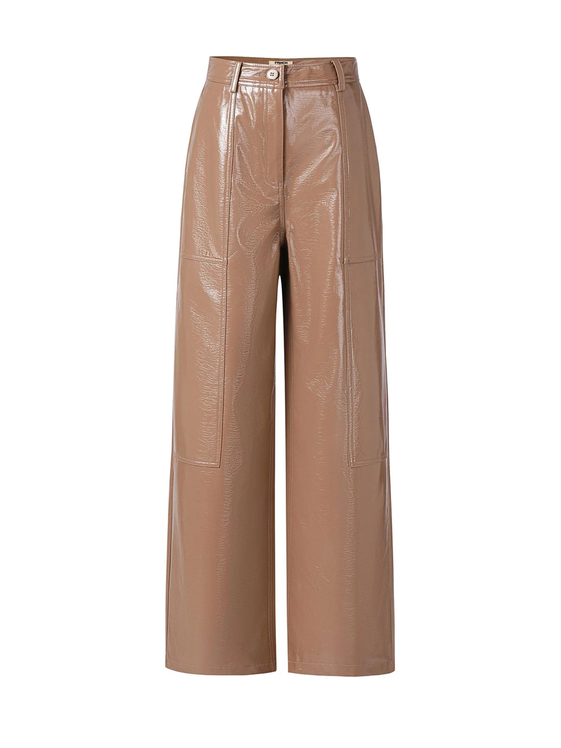 Beige broek met leerlook hortensis - Afbeelding 6