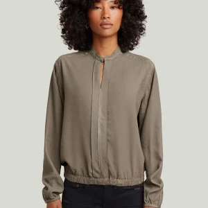 Blouse stand up collar shirt ls wmn