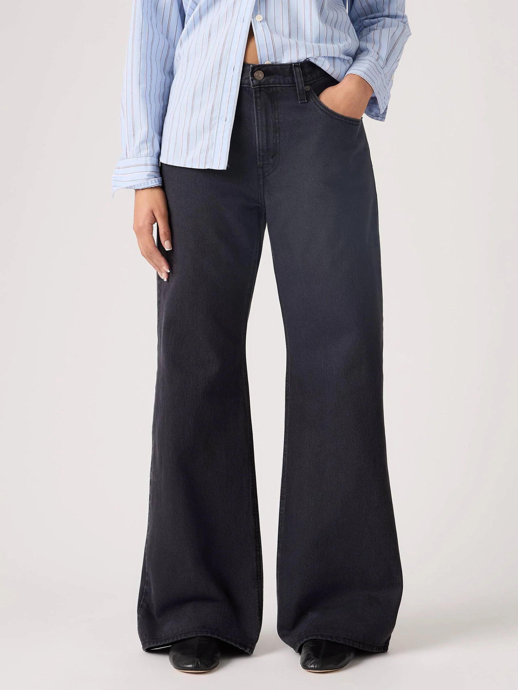 Loose boot jeans chipped black oyster