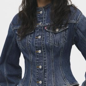 Denim sculpted trucker jacket