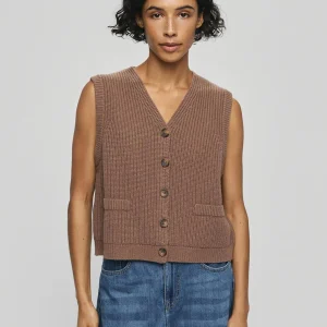 Bruin ribgebreid gilet riani amaria