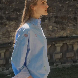 Blauwe blouse met embroidery nujuna