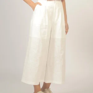 Witte linnenmix culotte broek