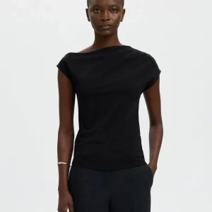 Zwarte asymmetrische top molly ss top